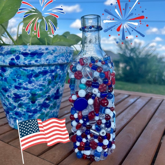Handmade Other - Patriotic Beaded Glass Art Bottle
